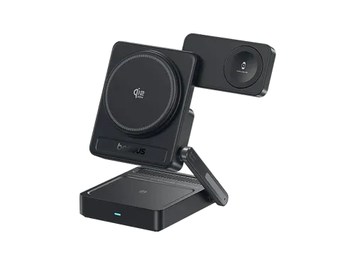 Base de carga Baseus PicoGo AF21 3-en-1 Universal con carga magnética Qi2.2 35W Carga rápida de tres dispositivos Portátil Negro Cosmic