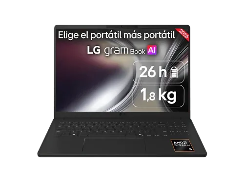 Portátil LG gram 16UD55U-G.AX85BN 16"WUXGA Copilot+ PC AMD Ryzen™ AI 7 445 50TOPS 32GB RAM 512GB Radeon™Onboard Graphics Sin SO Sin cargador