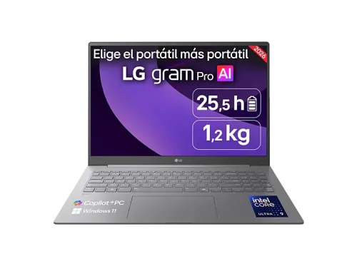 Portátil LG 16Z90TS-G.AU99BN Copilot+PC 16 " WQXGA Intel® Core™ Ultra 9 288V 48 TOPS 32 GB RAM 1 TB SSD Arc™ GPU Windows 11 Home Sin cargador