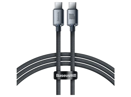 Cable USB Baseus Crystal Shine USB-C a USB-C 120 cm 100w 480 Mbps Carga ultrarrápida Con trenzado resistente Negro