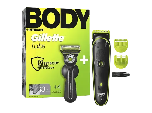 Afeitadora corporal Gillette Labs i3 Body + Intimate Tecnología Skinfirst Wet&Dry 2 peines Pack con maquinilla de afeitar corporal GilletteLabs
