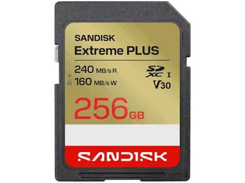 Tarjeta SD SANDISK Extreme Plus 256 GB Vídeo 4k UHD Hasta 240 MB/s lectura U3 V30 C10 UHS-I Oro