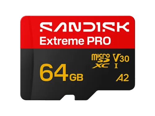 Tarjeta Micro SD SANDISK Extreme Pro 64 GB Hasta 200 MB/s de lectura 5K y 4K UHD V30 A2 U3 UHD-I Adaptador SD Negro