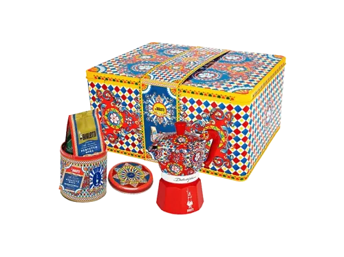 Cafetera tradicional Bialetti Set Moka Express Carretto Siciliano 3 tazas y Perfetto Moka Irresistibile Aluminio Rojo