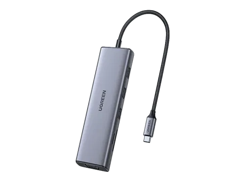 Hub Ugreen UGR15600 1x USB-C 3x USB-A 1x RJ45 1x HDMI 1x VGA 1x SD 1x TF Card Plata