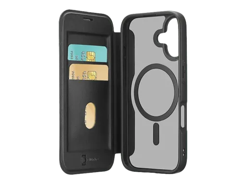 Funda móvil Cellularline DAILY MAG Para iPhone 17 Imitación piel y Cierre magnético Compatible con Magsafe® Con tapa tarjetero Negro