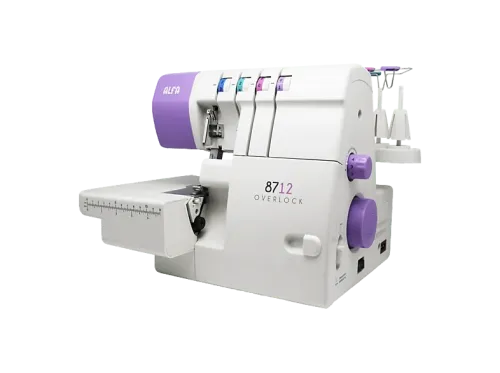 Remalladora Alfa 8712 2/3/4hilos Velocidad máxima: 1300 rpm Motor Servo 100 W Asa para transporte Blanco y morado