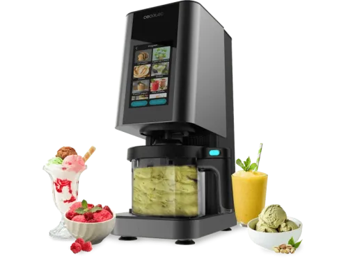 Heladera Cecotec Gelatec 1800 Touch  1,35 L CreamOn Pantalla TFT táctil 10 programas Re-Spin 3 tarrinas 450 ml BPA Free Gris