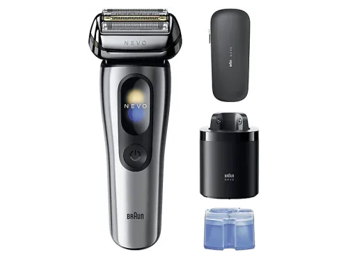 Afeitadora Braun Afeitadora eléctrica NEVO 11000C Tecnología AeroTouch Centro de limpieza NEVO Care 7 en 1 Wet&Dry Plata