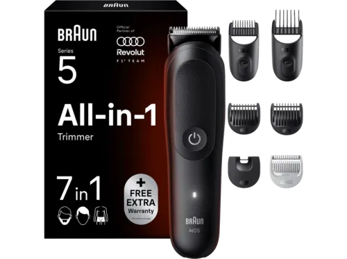 Afeitadora multifunción Braun Todo En Uno Series 5 AIO5520 Kit De Styling 7 en 1 Lámina Afilada 14 Longitudes Barba Pelo y Cuerpo Negro mate