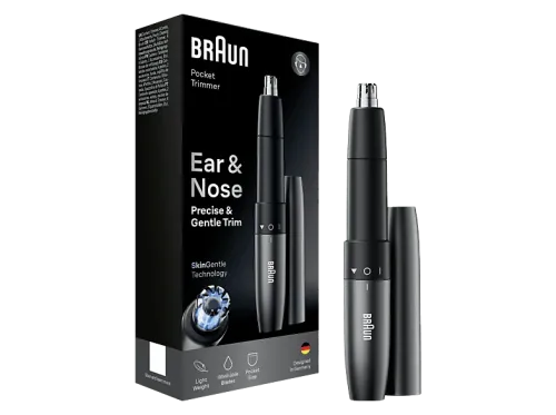 Accesorio afeitadora Braun Recortadora mini para nariz y orejas EN20 Láminas de corte dobles Tecnología SkinGentle Gris
