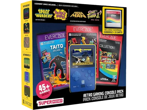 Consola retro portátil Evercade Super Pocket: Capcom Bundle 1 3 Cartuchos: Taito + Rare + Activision Azul