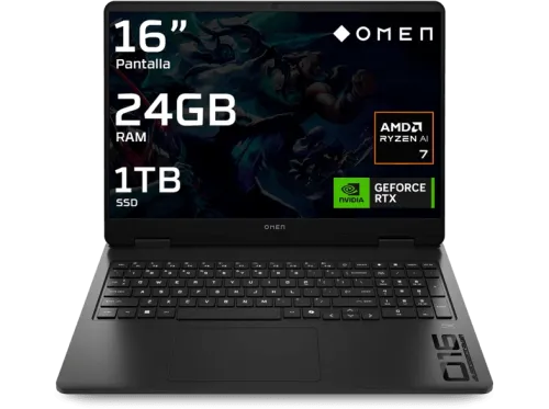 Portátil gaming HP OMEN 16-ap0050ns Copilot+PC 16" WQXGA AMD Ryzen™ AI 7 350 50 TOPS 24GB RAM 1TB SSD GeForce RTX™ 5070 Sin sistema operativo
