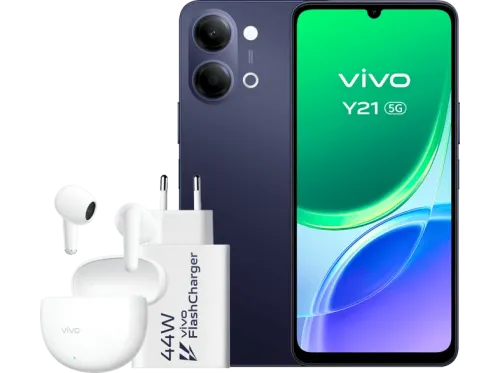 vivo Y21 Negro 128 GB 4 GB RAM 5G 6.74" HD+ MediaTek Dimensity 6300 6.500 mAh + Cargador vivo 44W FlashCharger + Auriculares vivo Buds Air3