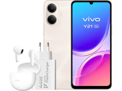 vivo Y21 Oro 128 GB 4 GB RAM 6.74" HD+ MediaTek Dimensity 6300 6.500 mAh + Cargador vivo 44W FlashCharger + Auriculares vivo Buds Air3