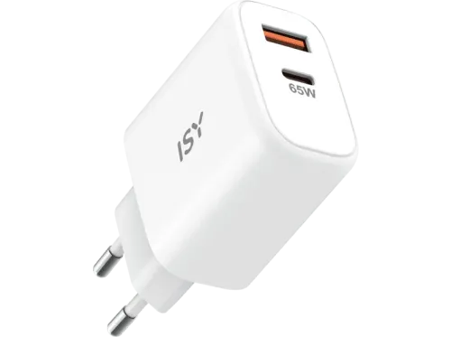 Cargador de pared ISY IWC-4065-1 65 W Carga rápida tecnología GaN Blanco
