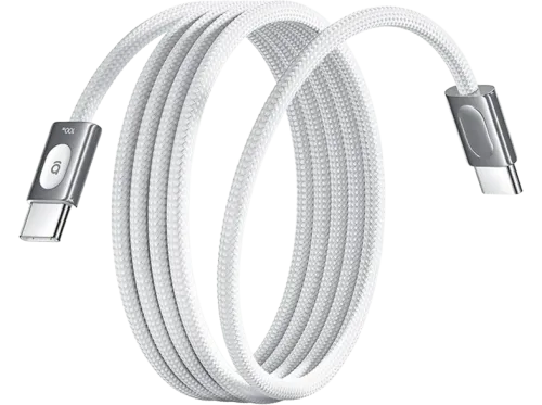 Cable USB Baseus FrostCore Tipo-C a Tipo-C 120 cm 100W Carga inteligente ultrarrápida Trenzado de nylon Refrigeración Dual Blanco Moon