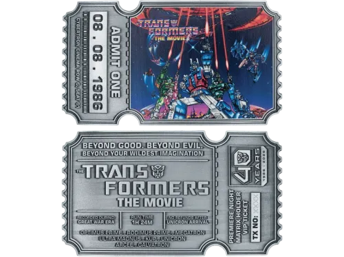 Accesorio FaNaTtik Transformers: The Movie. Limited Edition 40th Anniversary Metal Replica Movie Ticket